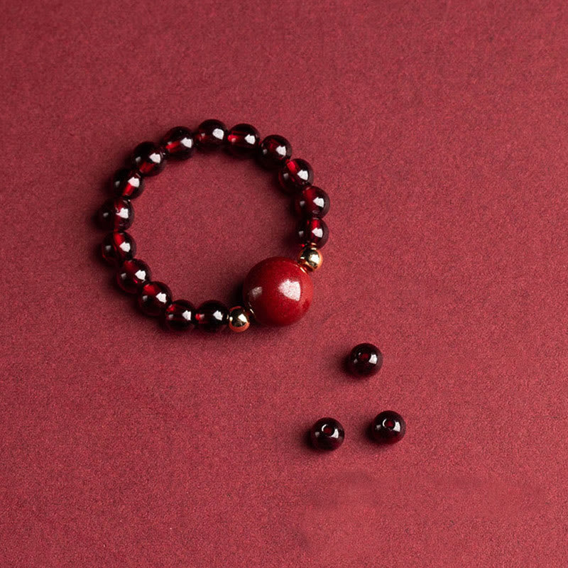 Granat Pixiu Ring Zinnober schwarze Perlen Glück Schutz Energie