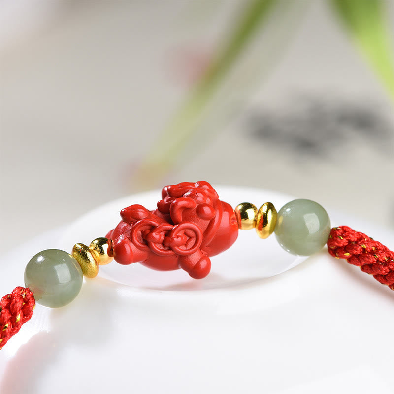 Armband Zinnober Hetian-Jade Rotes Band Pixiu Schutz Glück Fengshui