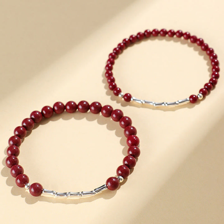Armband 925 Silber Zinnober Ruhe Energie rote Perlen Bambus Element