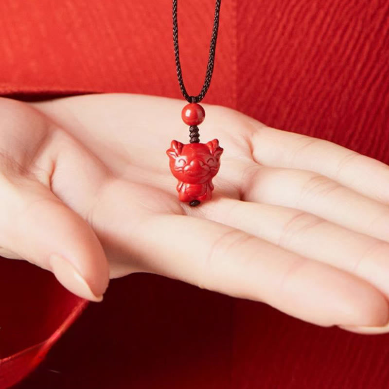 Rote Zinnober Kette Katzen Anhänger chinesischer Zodiak Segen Glücksbringer