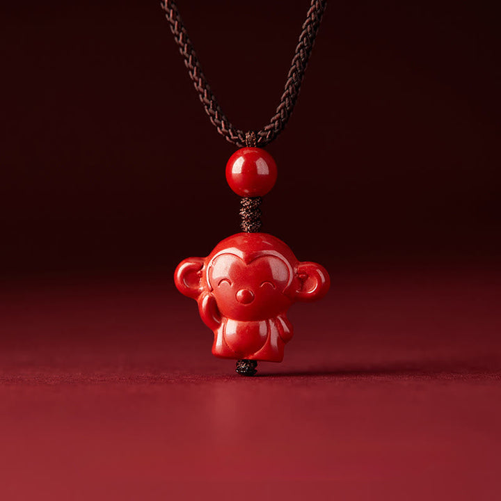 Rote Zinnober Kette mit Affen Anhänger chinesischer Zodiak Segen