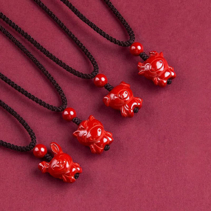 Rote Zinnober Kette mit Chinesischem Zodiak Pferd Anhänger Segen
