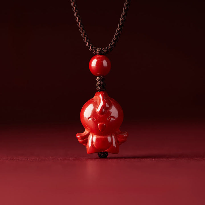 Rote Zinnober Kette mit Pferdeanhänger Chinesischer Zodiak Segen Naturstein