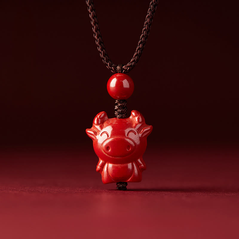 Rote Zinnober Kette mit Pferd Chinesischer Zodiak Segen Anhänger