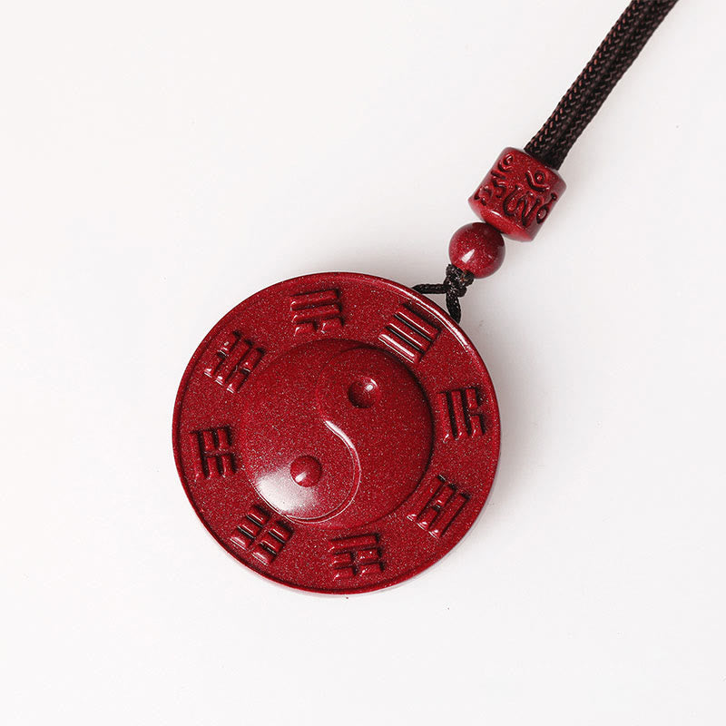 Rote Zinnober Kette mit Yin Yang Bagua Anhänger Segen