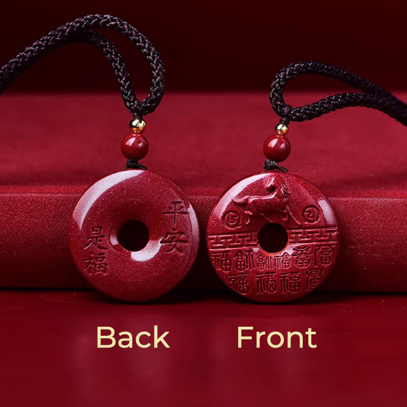 Rote Zinnober Kette mit chinesischen Zeichen Anhänger Naturstein Schmuck