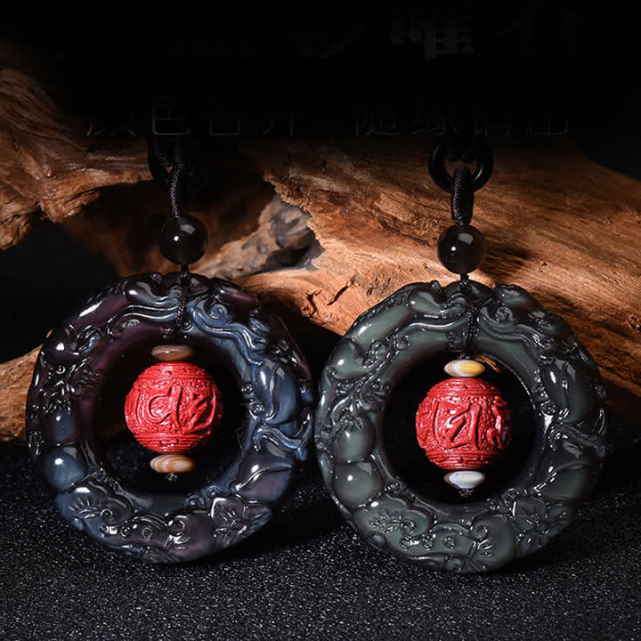 Schwarze Pixiu Kette Obsidian mit rotem Zinnober Heilstein Anhänger