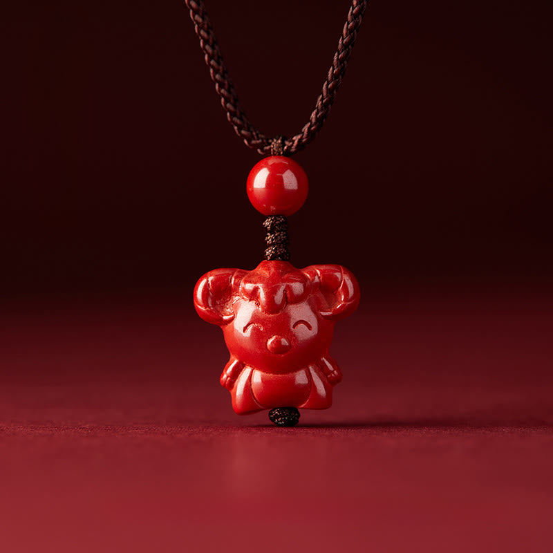 Rote Zinnober Kette mit Pferd Chinesischer Zodiak Anhänger Segen