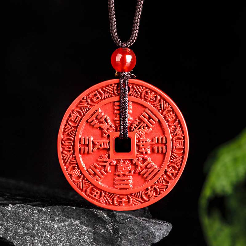 Rote Bagua Zinnober Kette mit Naturstein Anhänger Berggeist Segen
