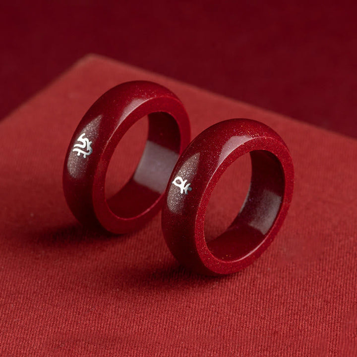Zinnober Ringe Chinesisches Pferdjahr mit Pixiu Symbol Segen Glück