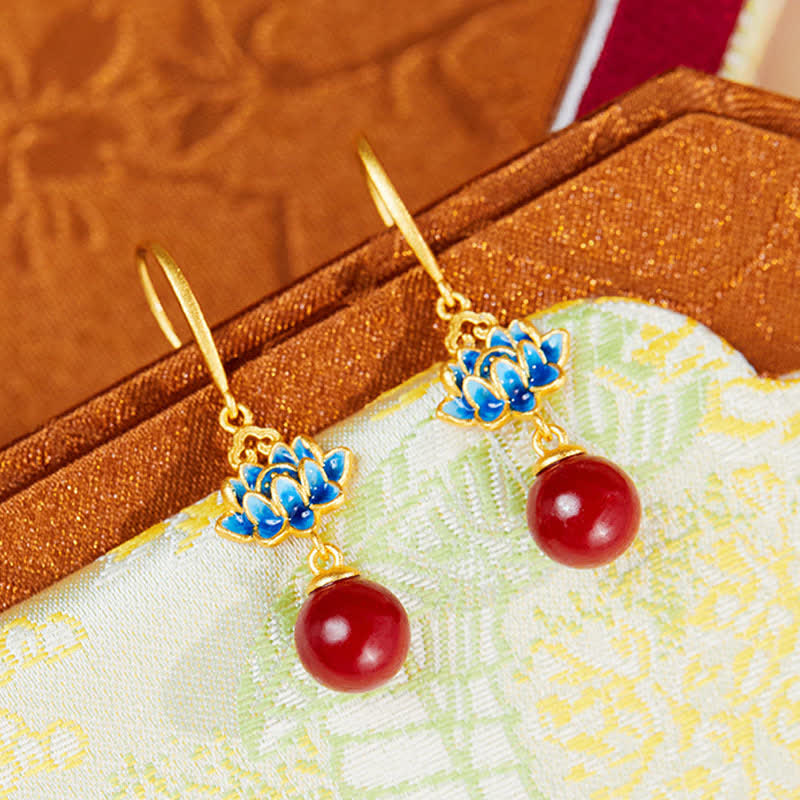 Ohrringe Zinnober Silber Lotus rote Perle Boho Schmuck spirituell Ohrhänger