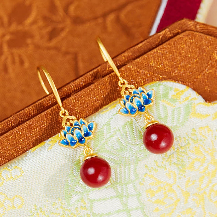 Ohrringe Zinnober Silber Lotus rote Perle Boho Schmuck spirituell Ohrhänger