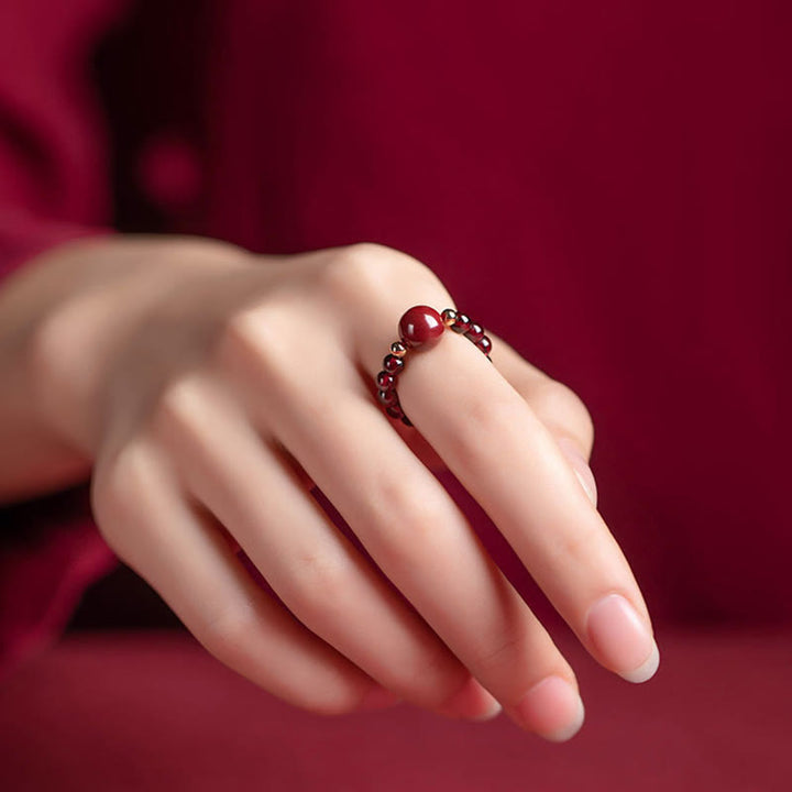 Dunkelroter Granat Ring mit Pixiu Feng Shui Glück und Schutz