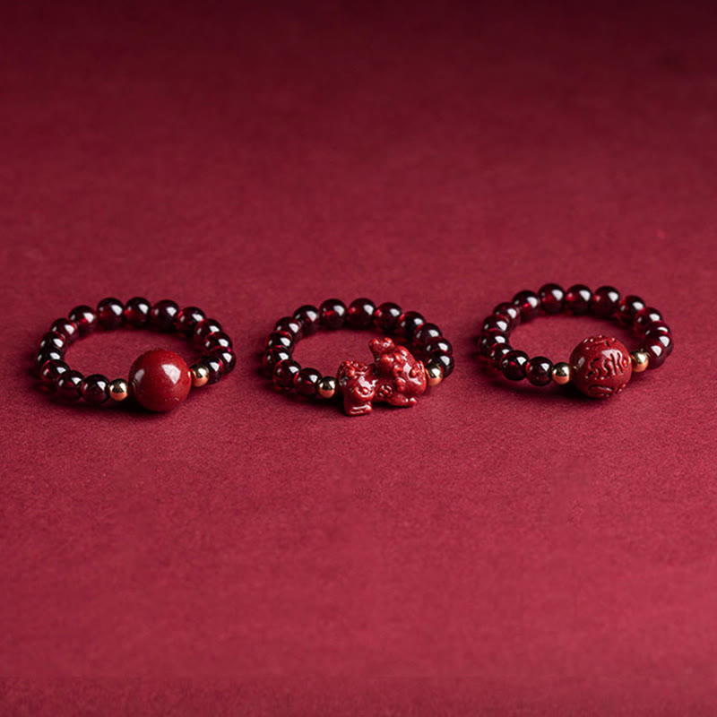 Granat Zinnober Pixiu Ring für Glück Schutz Fengshui