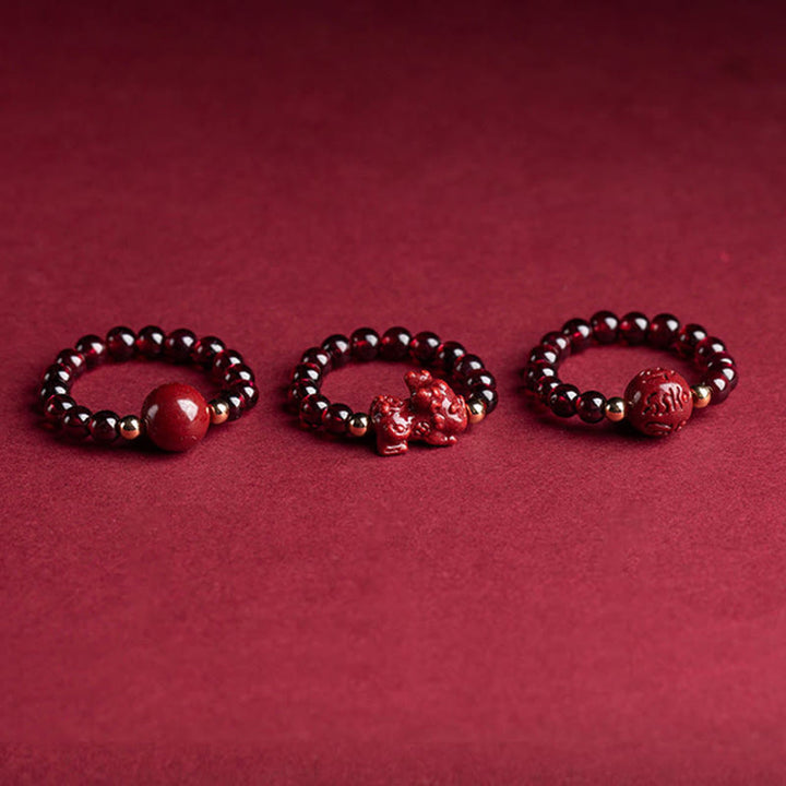 Granat Zinnober Pixiu Ring für Glück Schutz Fengshui