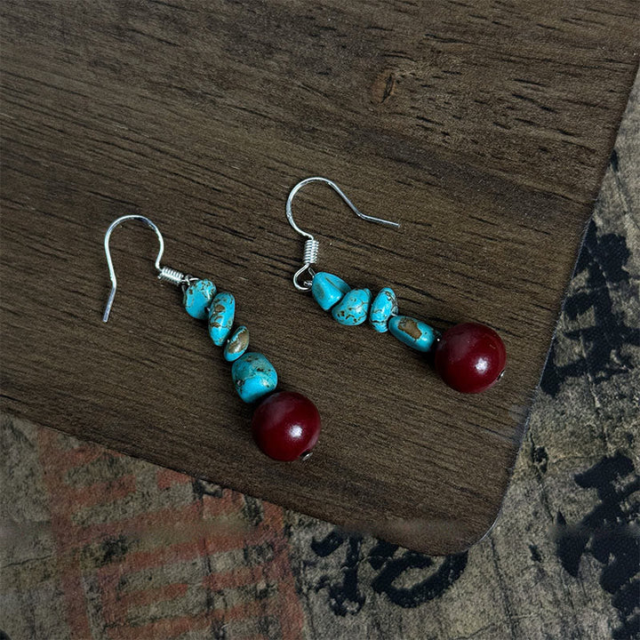 Ohrringe Türkis Zinnober Schutz Boho Schmuck spirituell Ohrhänger Holz
