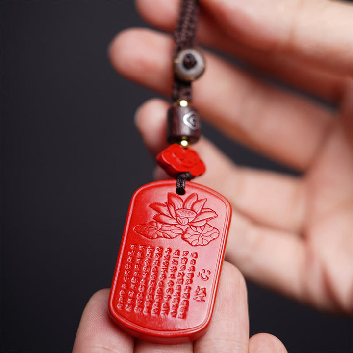 Schlüsselanhänger Zinnober Herz-Sutra Lotus Anhänger spirituell Buddhismus Glücksbringer