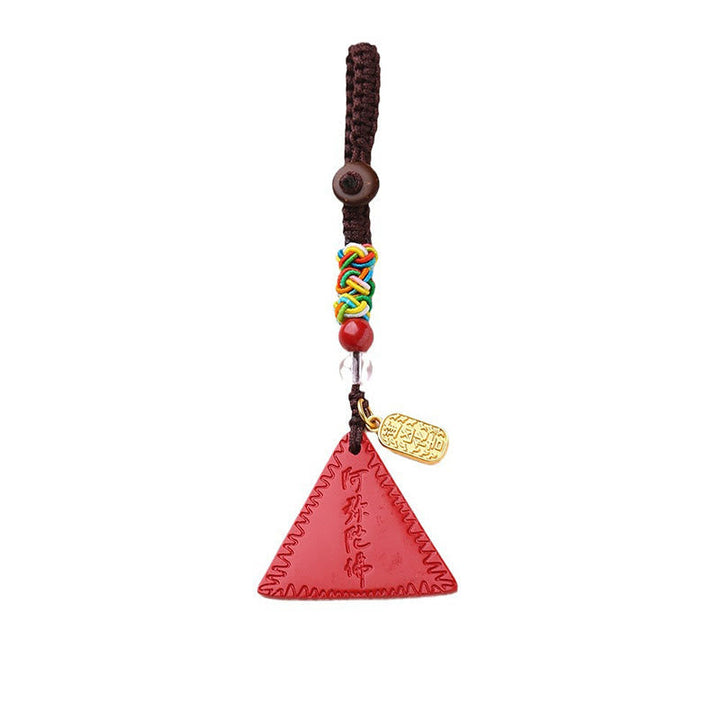 Dreieck Schlüsselanhänger Zinnober rot Mantra spirituell Glücksbringer Feng Shui Amulett
