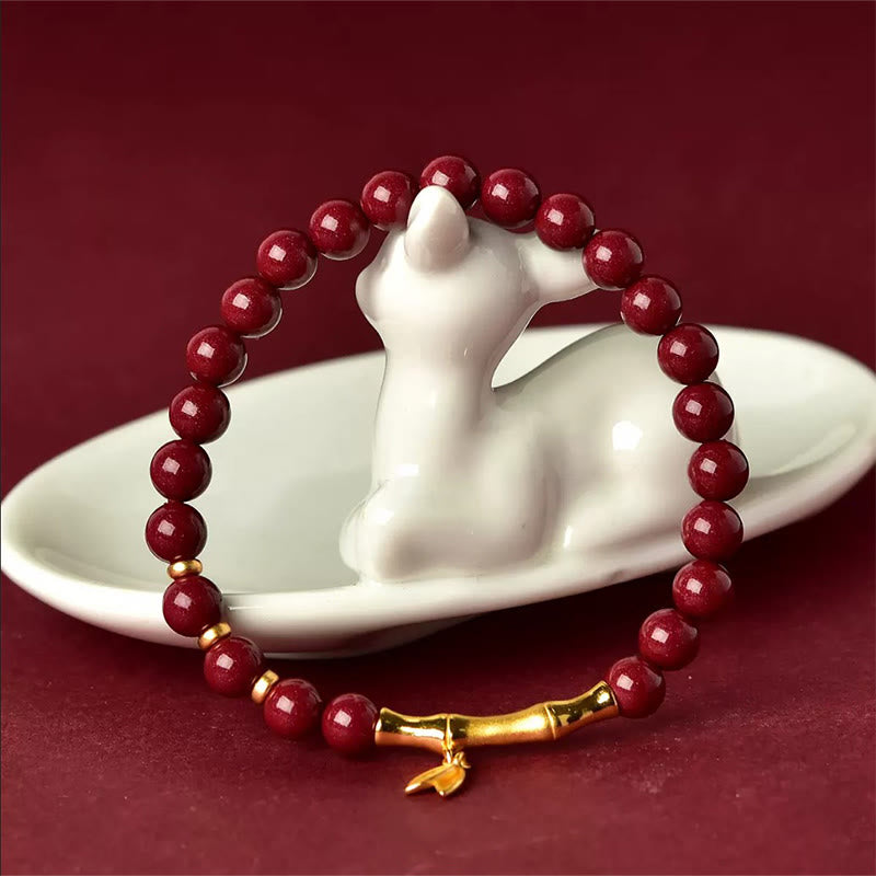 Zinnober Armband 925 Silber Bambus Anhänger rote Perlen Handgelenk Schmuck