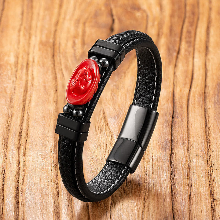 Armband Zinnober Fu-Zeichen Leder – Segen