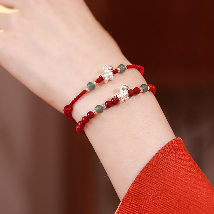 Armband Zinnober Jade Pferd Silber rote Schnur Handgelenk Glück Schutz